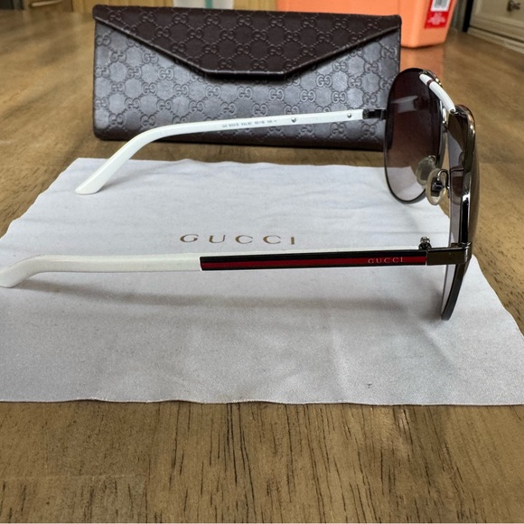 Gucci White Frame Gradient Lens Aviator Mens Sunglasses - Picture 7 of 12